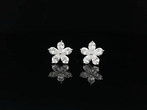Flower Studs 18K WG Lab Grown  2-2.99ct