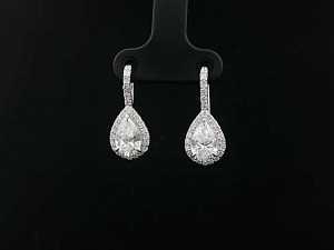 Halo Pear Shape Drop Earrings 18K WG Lab Grown 2-2.99ct