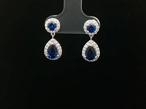 Halo Pear Shape Drop Earrings Sapphire 9K WG Lab Grown 3-3.99ct