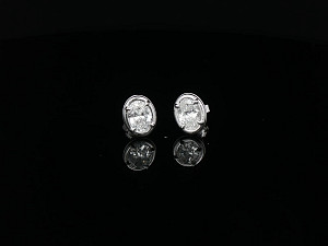 Rubover Oval Studs 9K WG Lab Grown 1-1.99ct