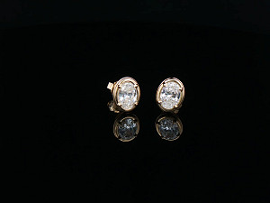 Rubover Oval Studs 9K YG Lab Grown 1-1.99ct