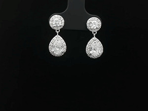 Halo Pear Shape Drop Earrings 9K WG Lab Grown 2-2.99ct