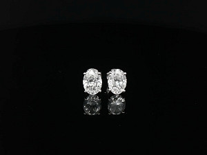 Oval Studs  9K WG Lab Grown IGI 3-3.99ct