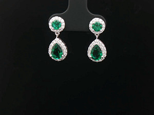 Halo Pear Shape Drop Earrings Emerald 9K WG Lab Grown 2-2.99ct