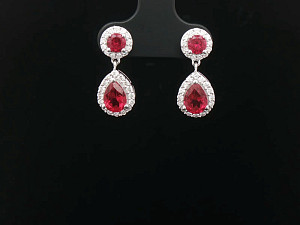 Halo Pear Shape Drop Earrings Ruby 9K WG Lab Grown 3-3.99ct